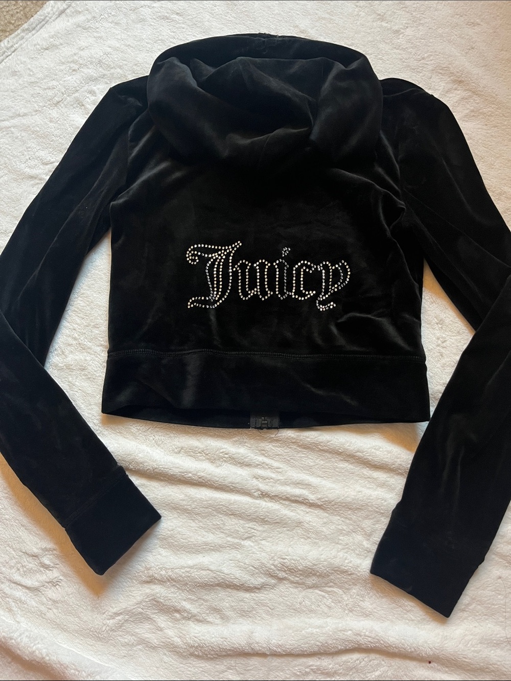 Juicy Couture Black Velour Rhinestone Logo Hoodie Jacket